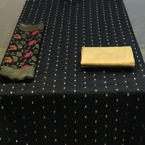 Black Casual Wear Woven Banarasi Silk Dress Material - Peachmode