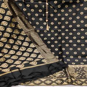 Black Casual Wear Woven Jacquard Banarasi Silk Dress Material - Peachmode