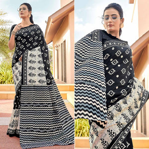 Black Casual Wear Zigzag Printed Bhagalpuri Silk Saree - Peachmode