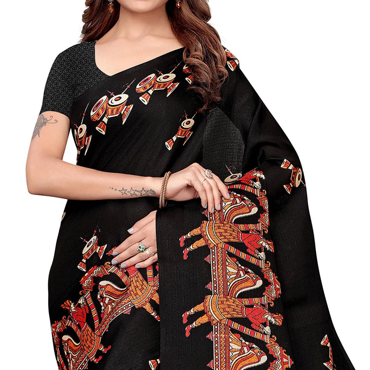 Black Colored Festive Wear Jute Saree - Peachmode