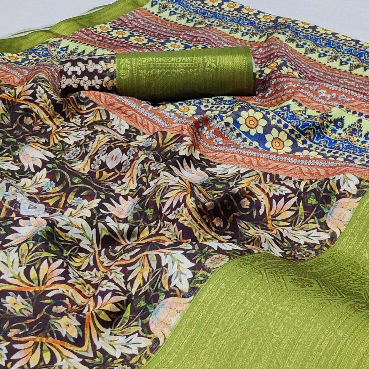 Black Digital Printed Art Silk Saree - Peachmode