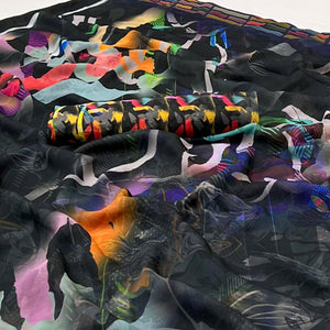 Black Digital Printed Georgette Saree - Peachmode