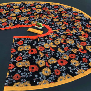 Black Digital Printed Vichitra Silk Saree - Peachmode