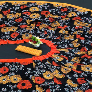 Black Digital Printed Vichitra Silk Saree - Peachmode