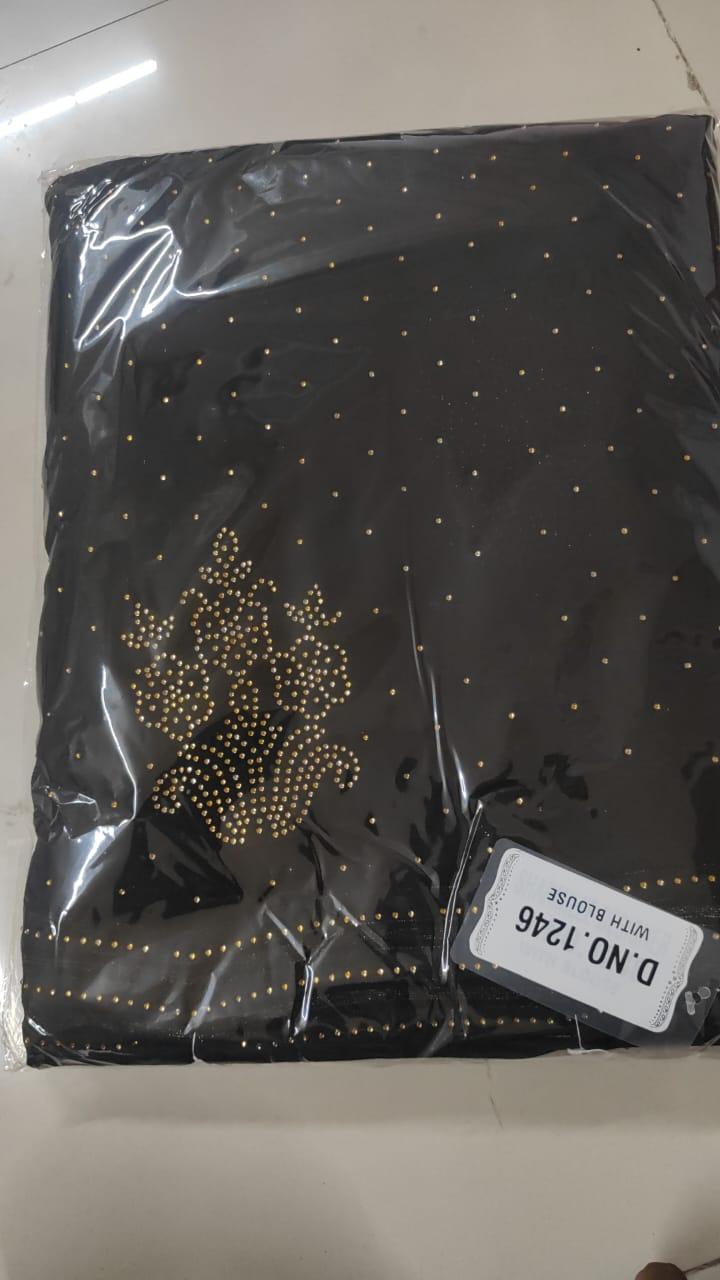 Black Embellished Georgette Saree - Peachmode