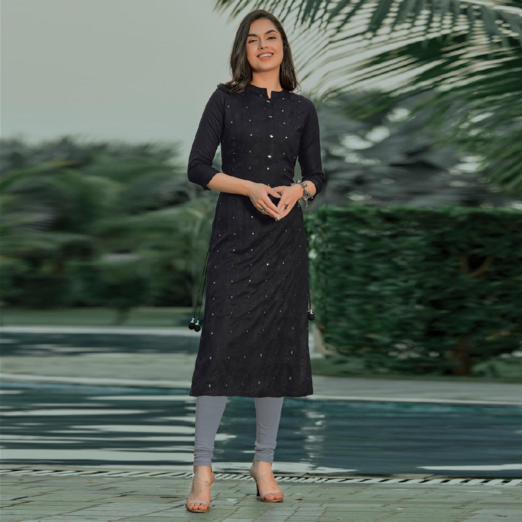 black embellished straight kurti