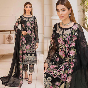 Black Embroidered Georgette Pakistani Suit - Peachmode