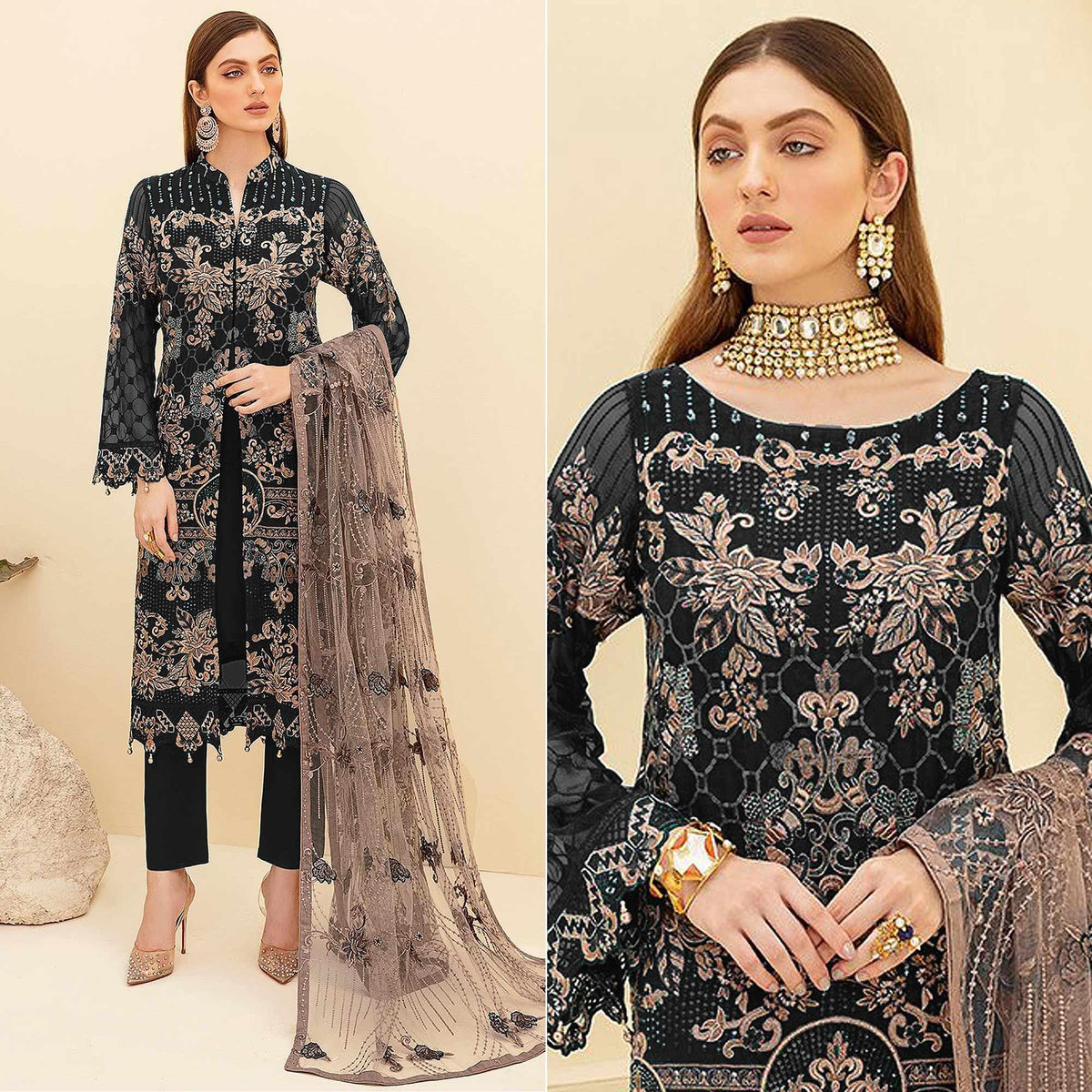 Black Embroidered Georgette Pakistani Suit