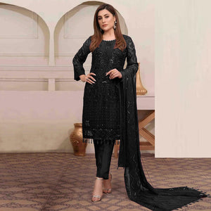 Black Embroidered Georgette Pakistani Suit - Peachmode