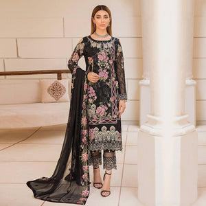 Black Embroidered Georgette Pakistani Suit - Peachmode