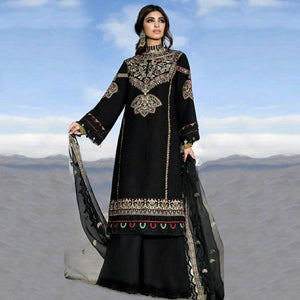 Black Embroidered Georgette Pakistani Suit - Peachmode