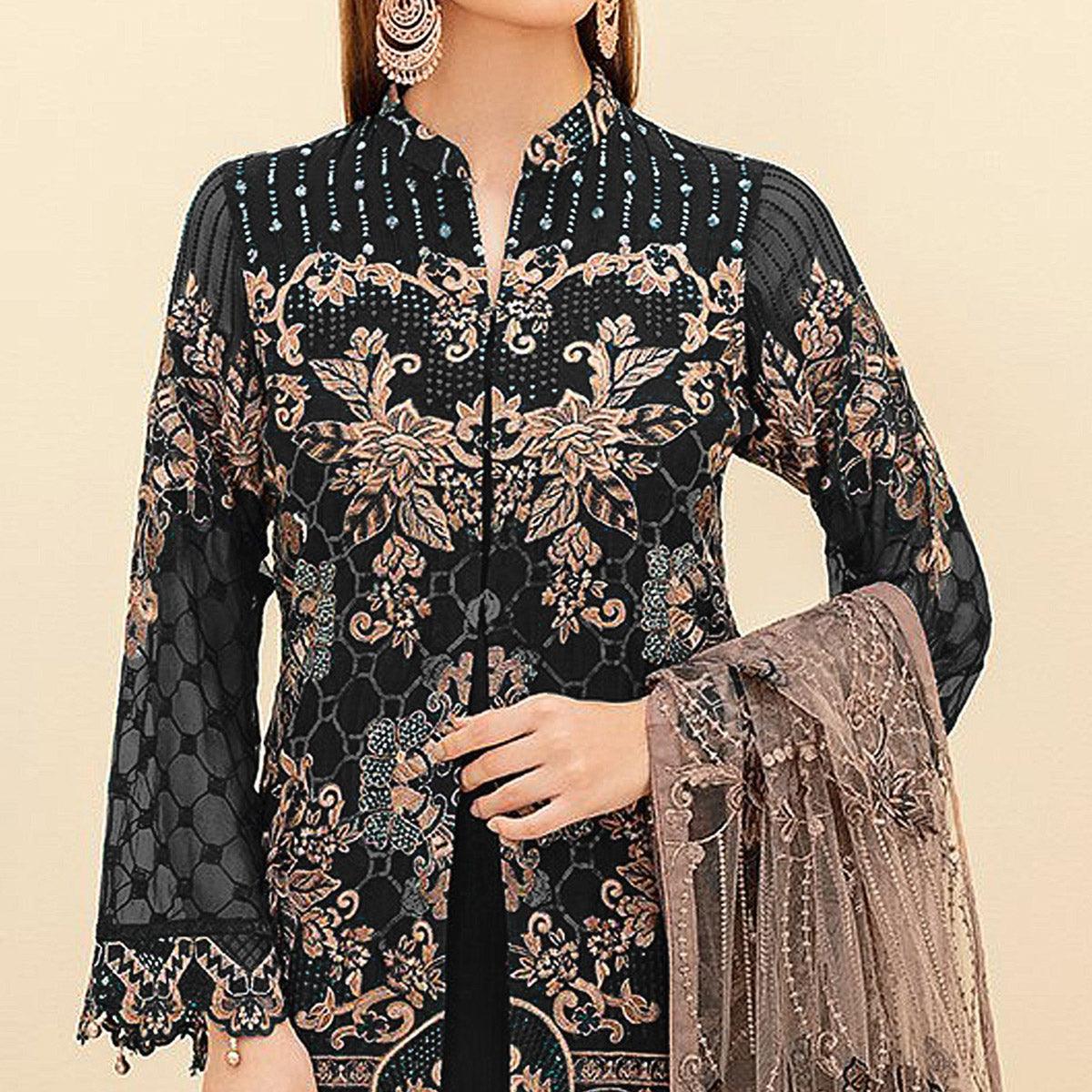 Black Embroidered Georgette Pakistani Suit - Peachmode