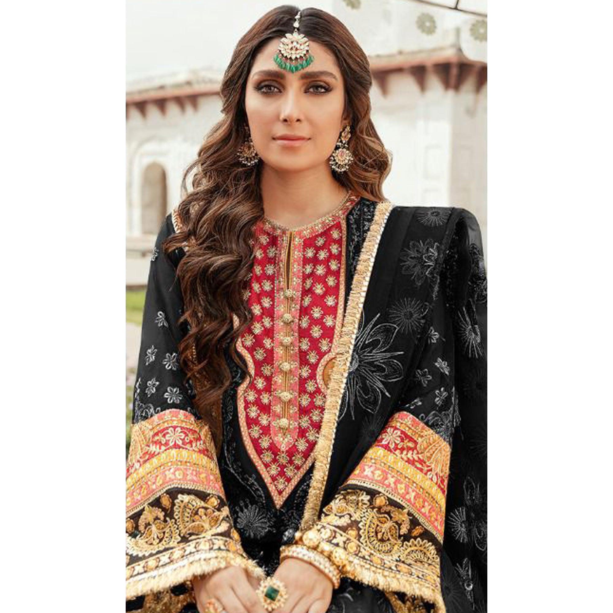 Black Embroidered Georgette Pakistani Suit - Peachmode