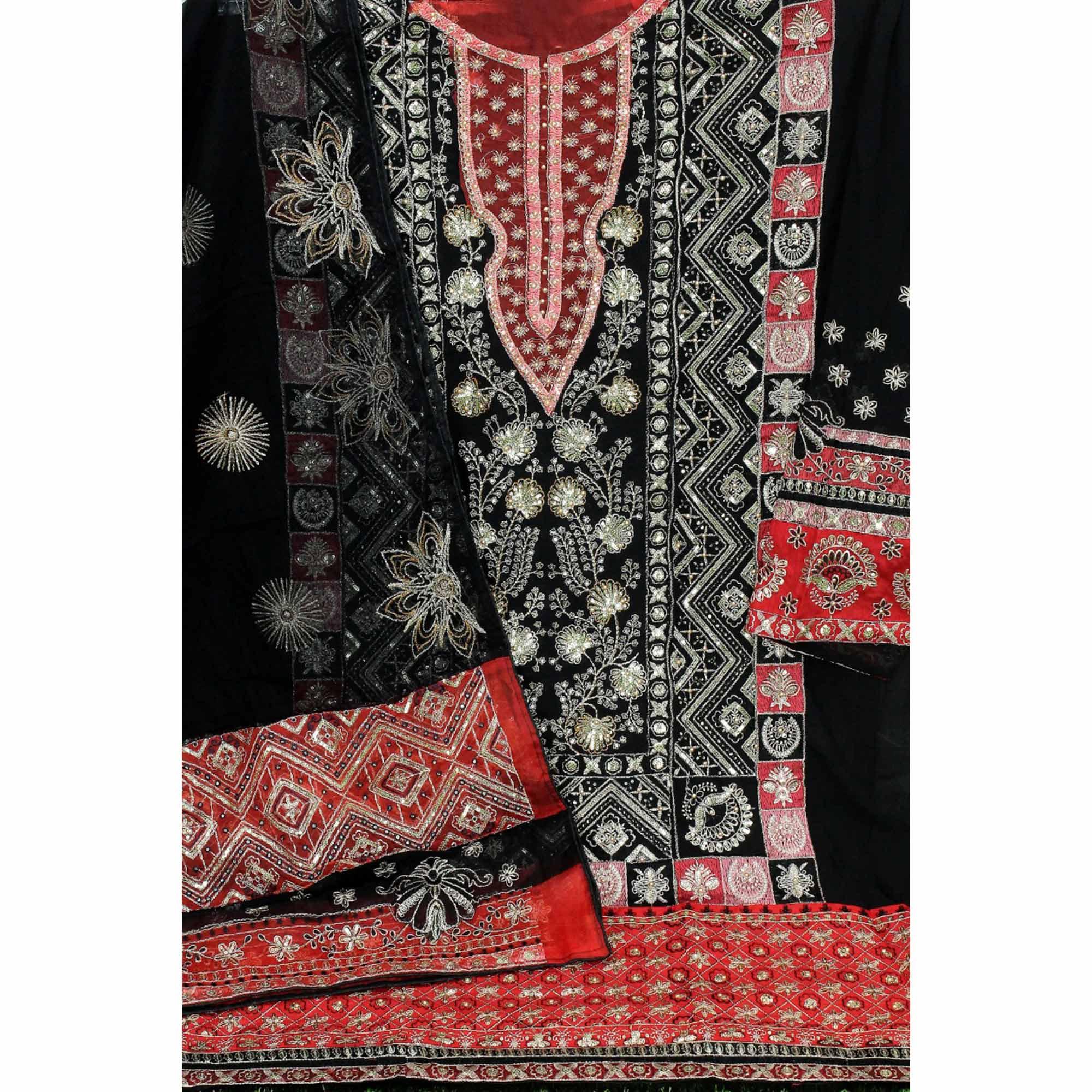 Black Embroidered Georgette Pakistani Suit - Peachmode