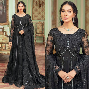 Black Embroidered Net Pakistani Suit - Peachmode