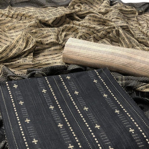 Black Embroidered Pure Cotton Dress Material - Peachmode