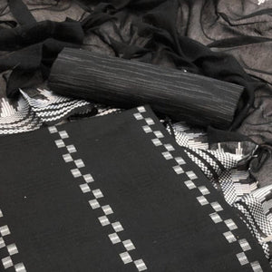 Black Embroidered Pure Cotton Dress Material - Peachmode