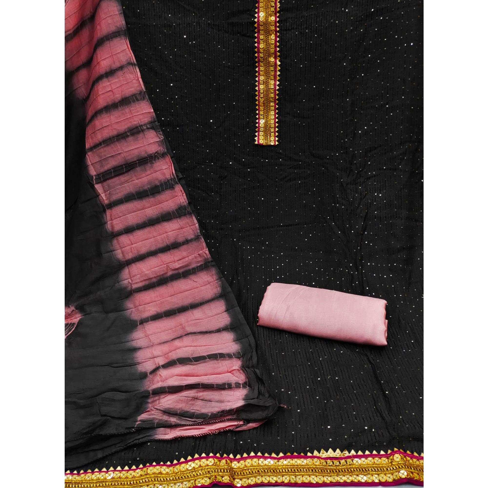 Black Embroidered With Embellished Cotton Blend Dress Material - Peachmode