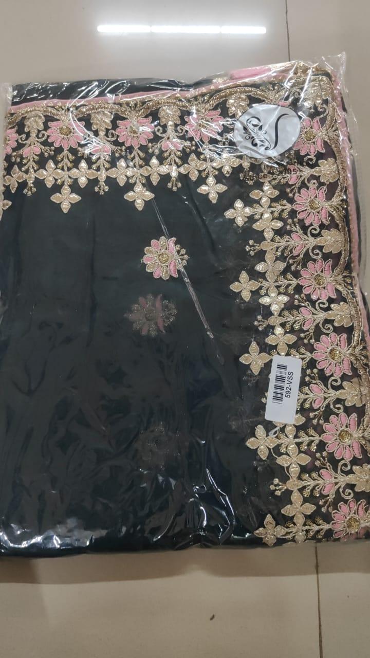 Black Embroidered With Embellished Georgette Saree - Peachmode