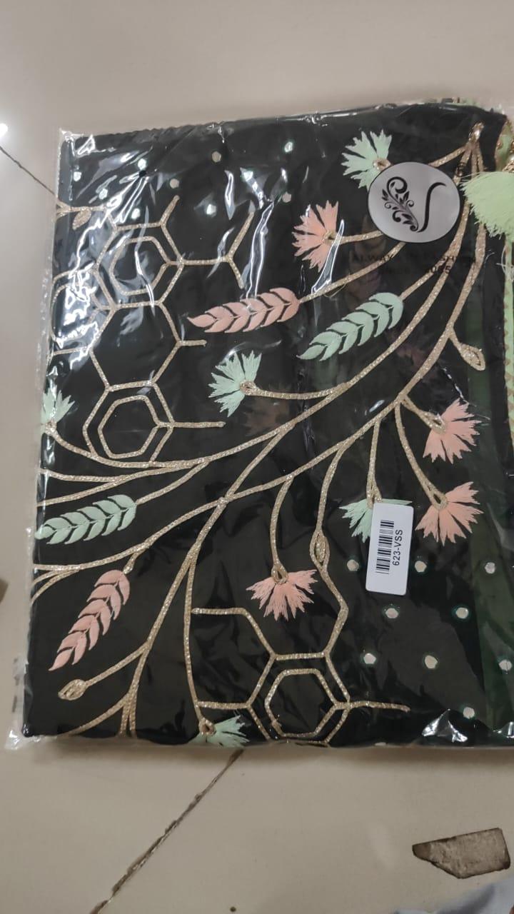 Black Embroidered With Embellished Georgette Saree - Peachmode