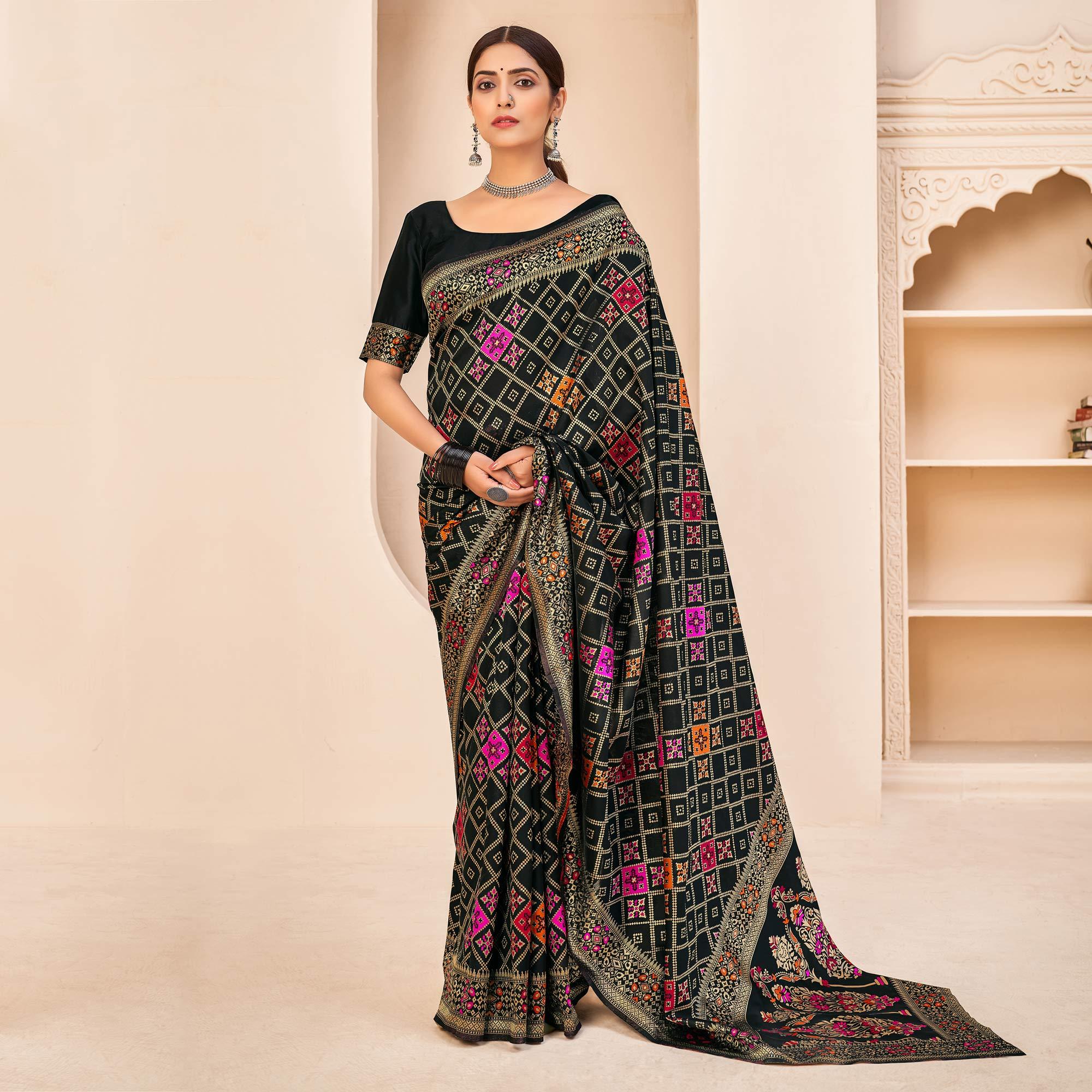 Black Festive Wear Banarasi with Patola Woven Banarasi Silk saree - Peachmode