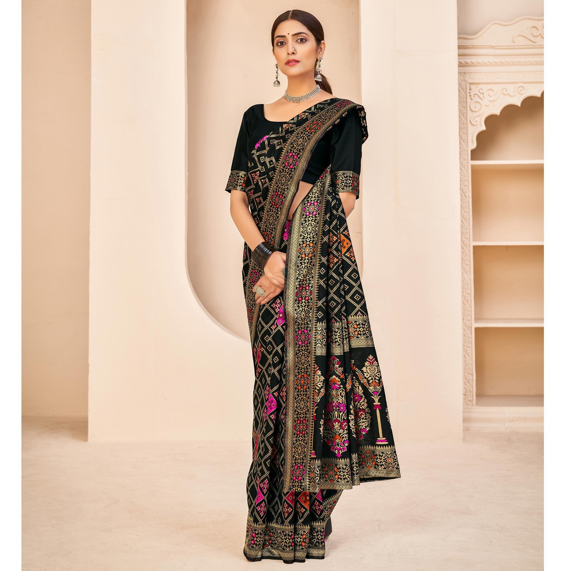 Black Festive Wear Banarasi with Patola Woven Banarasi Silk saree - Peachmode
