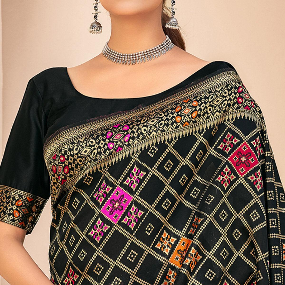 Black Festive Wear Banarasi with Patola Woven Banarasi Silk saree - Peachmode