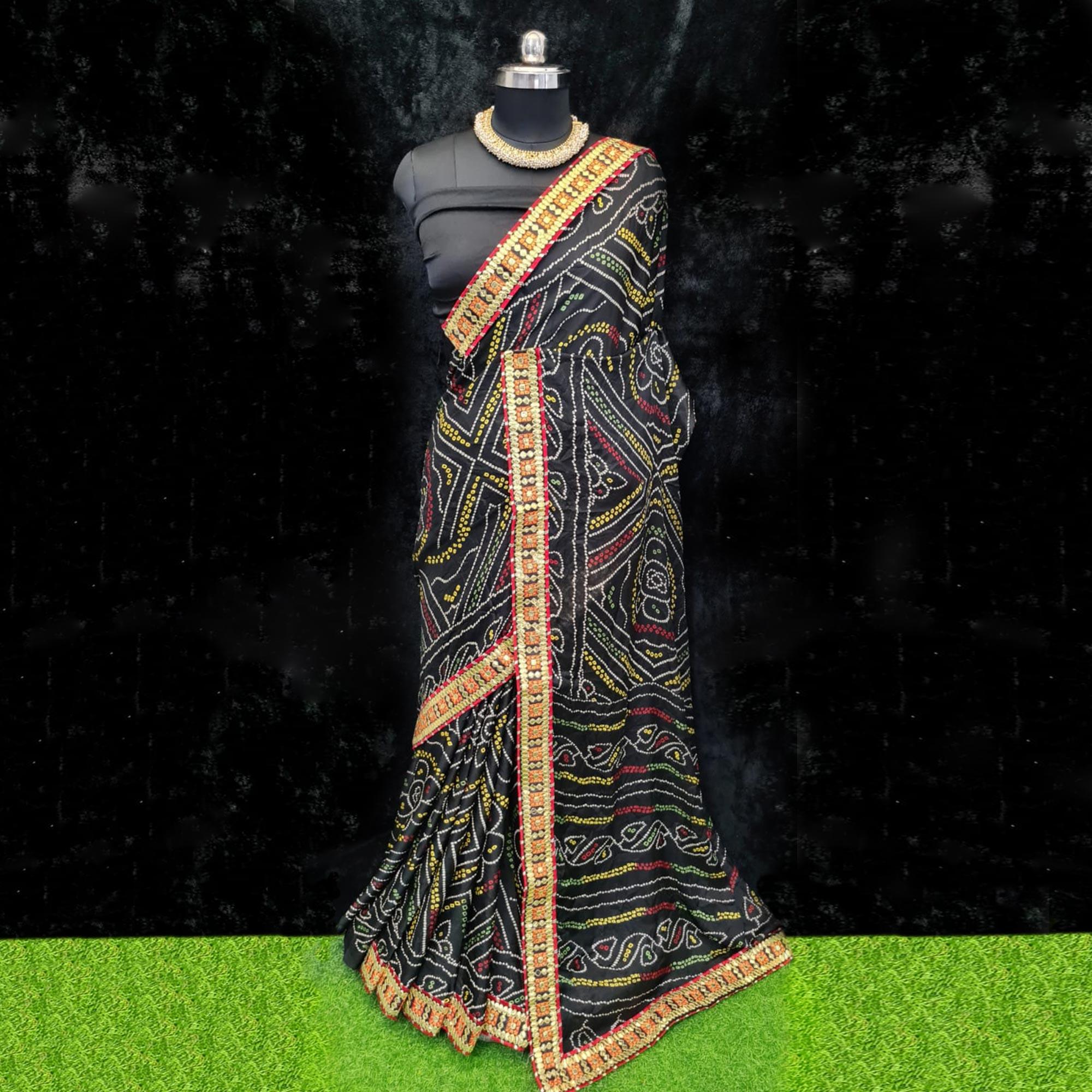 Black Festive Wear Bandhani Printed Georgette Saree - Peachmode