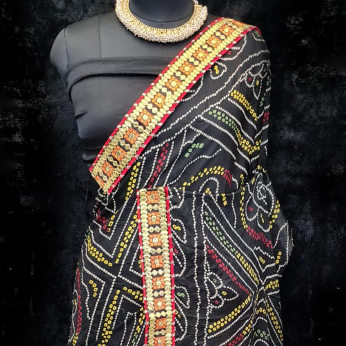 Black Festive Wear Bandhani Printed Georgette Saree - Peachmode