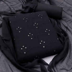 Black Festive Wear Embellished With Embroidered Georgette Dress Material - Peachmode