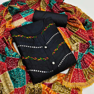 Black Festive Wear Embroidered & Embellished Cotton Dress Material - Peachmode