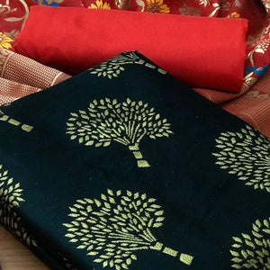 Black Festive Wear Embroidered Banarasi Silk Dress Material - Peachmode