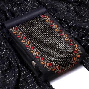 Black Festive Wear Embroidered Cotton Dress Material - Peachmode