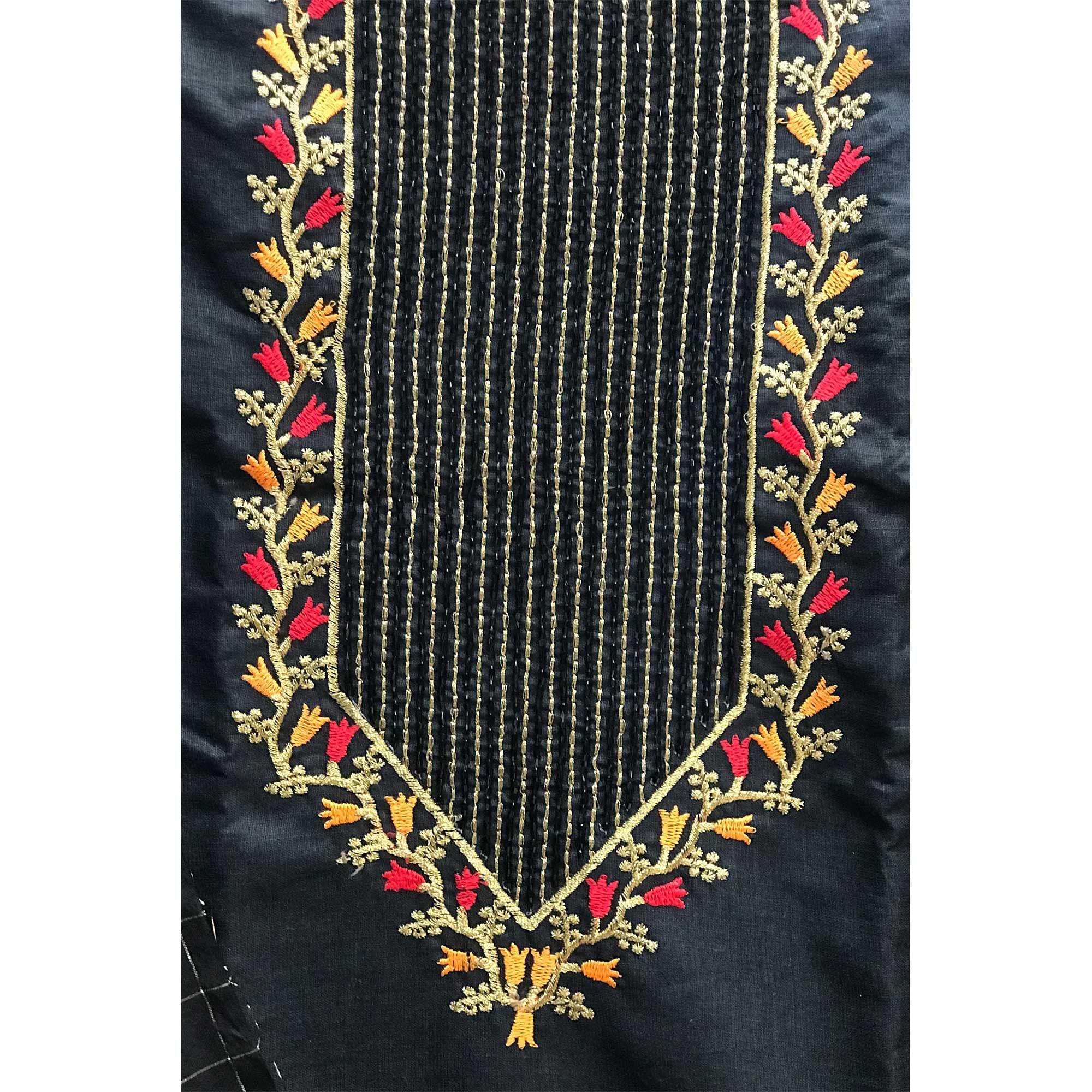 Black Festive Wear Embroidered Cotton Dress Material - Peachmode
