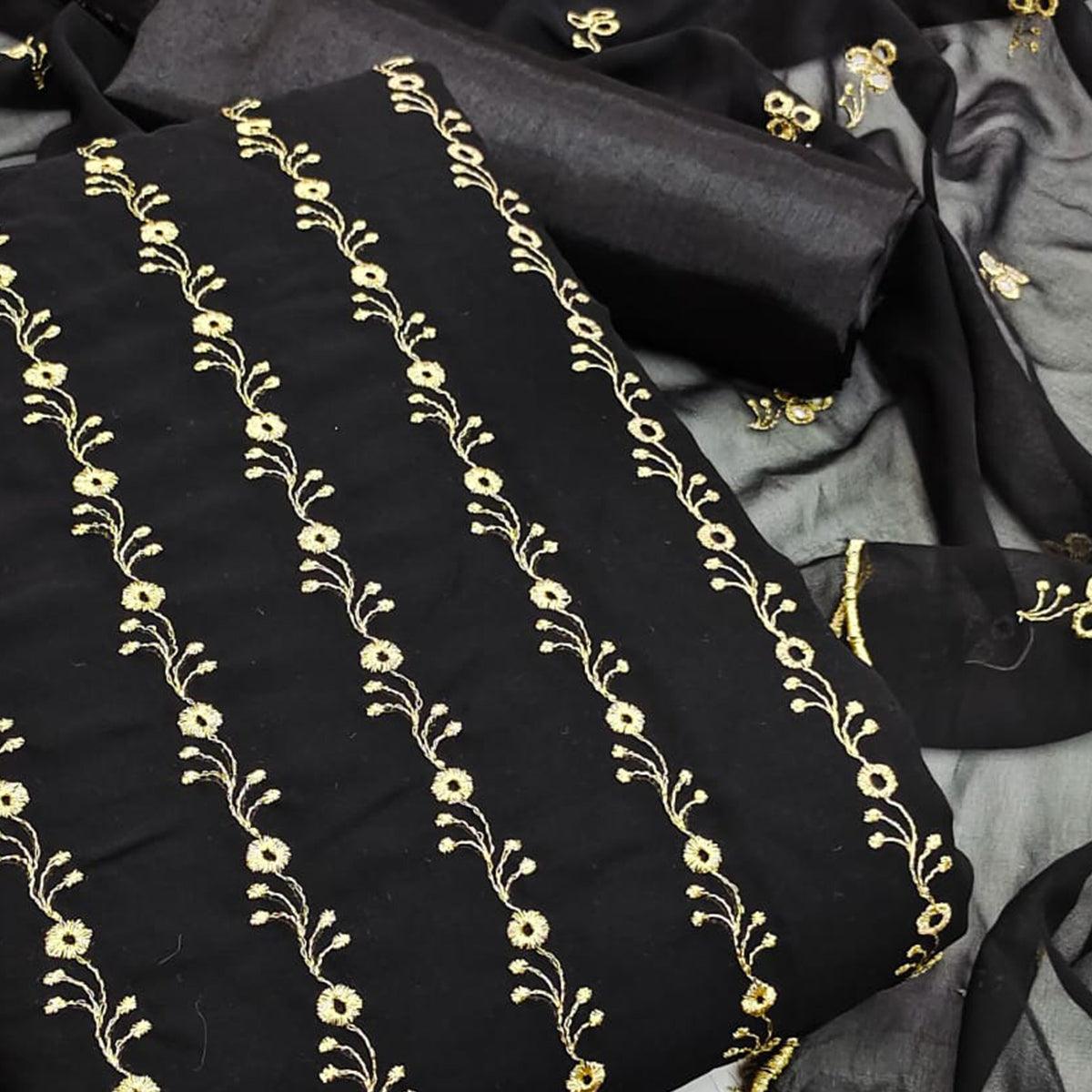 Black Festive Wear Embroidered Georgette Dress Material - Peachmode