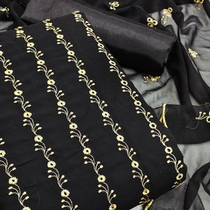 Black Festive Wear Embroidered Georgette Dress Material - Peachmode