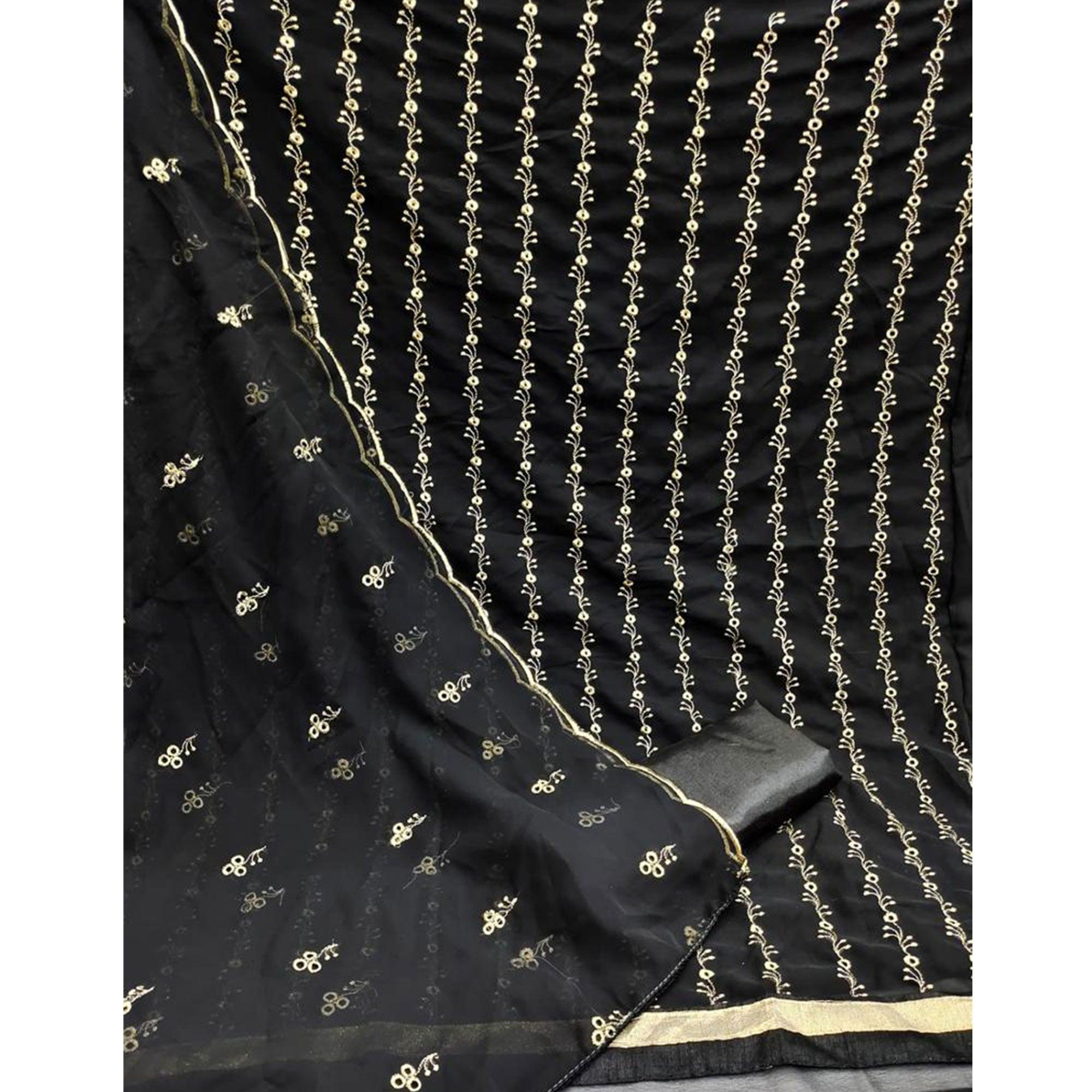 Black Festive Wear Embroidered Georgette Dress Material - Peachmode