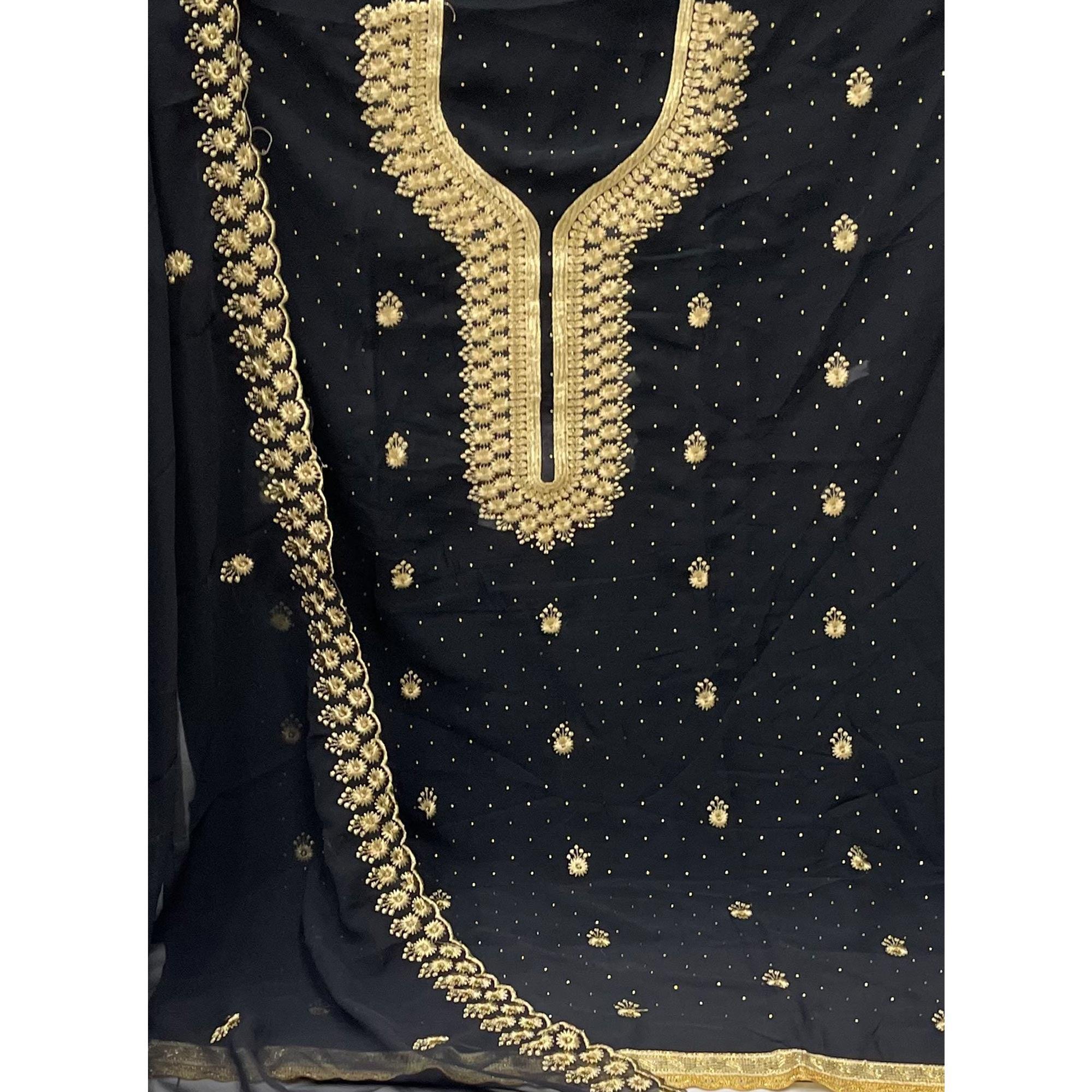 Black Festive Wear Embroidered Georgette Dress Material - Peachmode