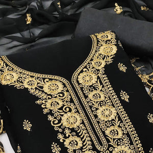 Black Festive Wear Floral Embroidered Georgette Dress Material - Peachmode