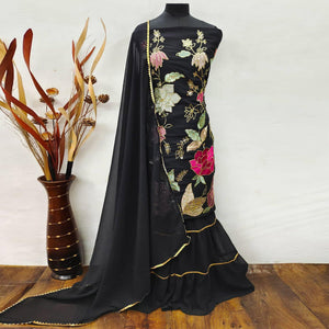 Black Festive Wear Floral Embroidered Georgette Sharara Suit - Peachmode