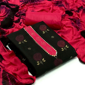 Black Festive Wear Foil Printed & Embellished Cotton Dress Material - Peachmode