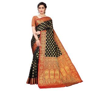 Black Festive Wear Jari Woven Heavy Silk Saree - Peachmode