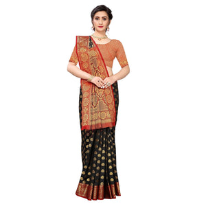 Black Festive Wear Jari Woven Heavy Silk Saree - Peachmode