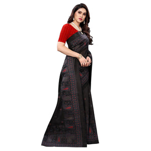 Black Festive Wear Printed Cotton Silk Saree - Peachmode