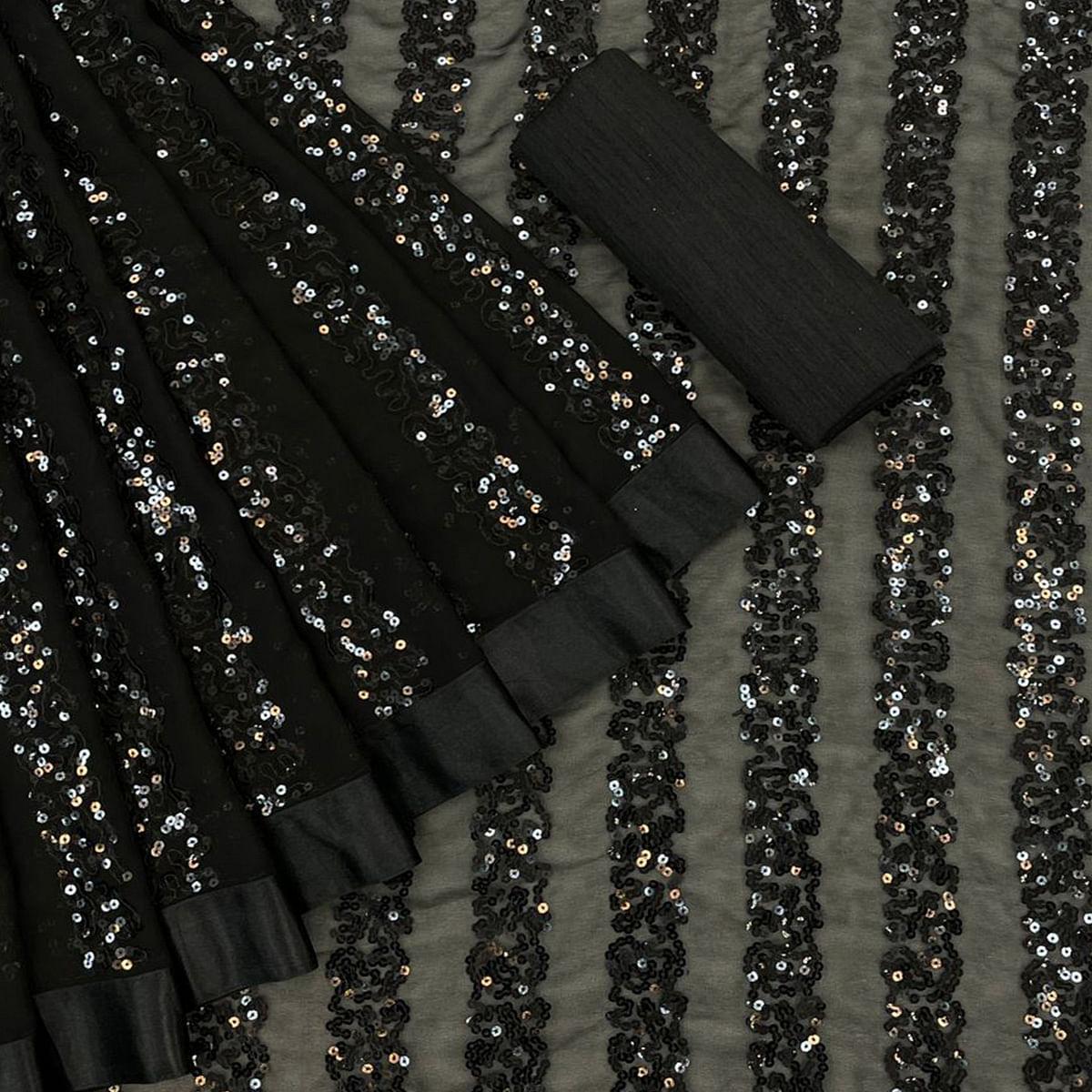 Black Festive Wear Sequence Embroidered Georgette Saree - Peachmode