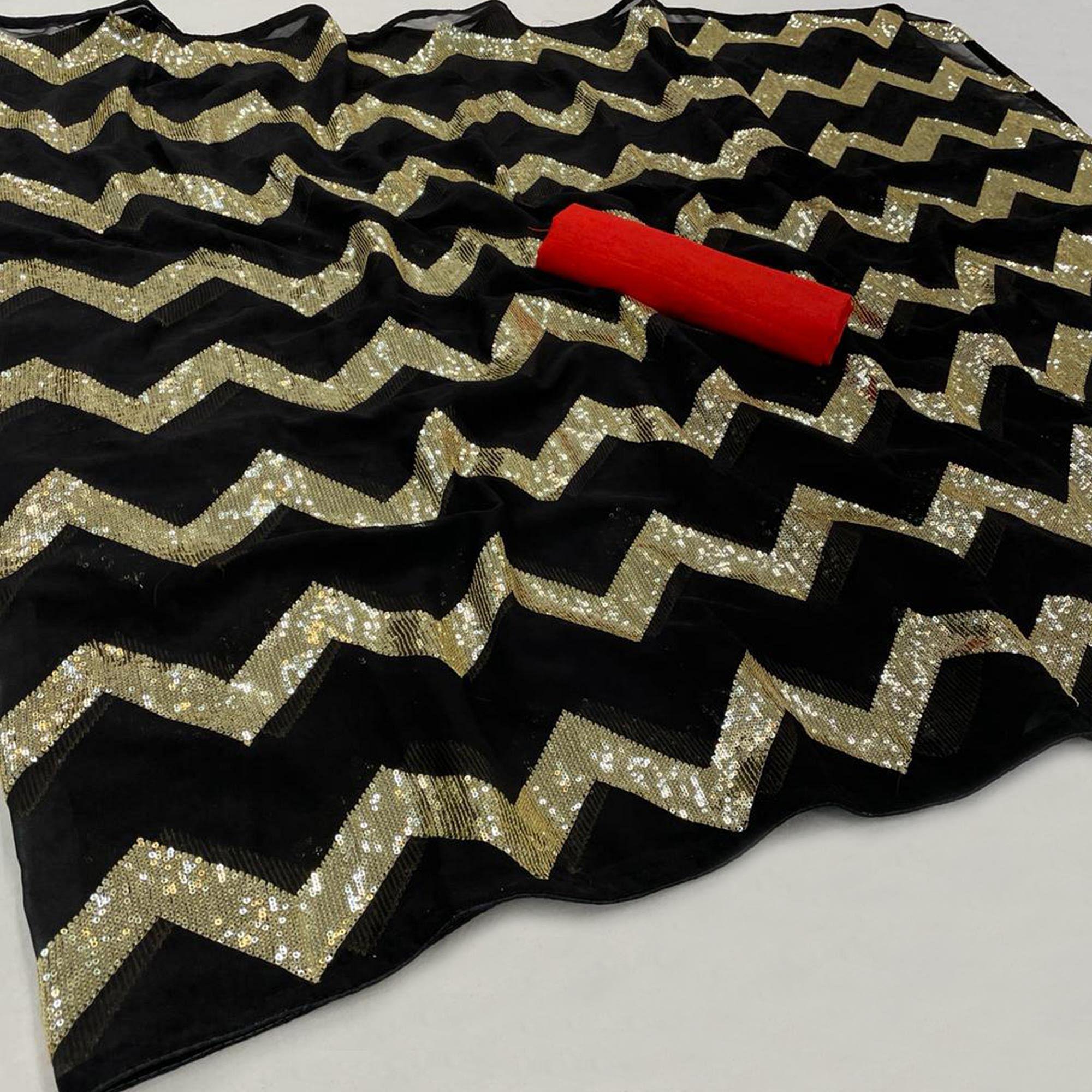 Black Festive Wear Sequence Embroidered Georgette Saree - Peachmode