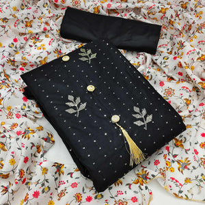 Black Festive Wear Sequence Work Cotton Dress Material - Peachmode