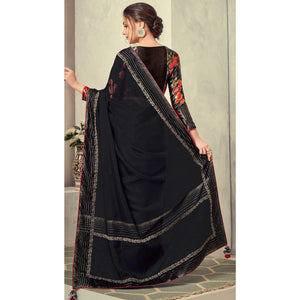 Black Festive Wear Solid With Lace Border Weaved Silk Saree - Peachmode