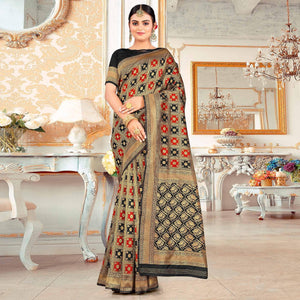 Black Festive Wear Woven Art Silk Saree - Peachmode