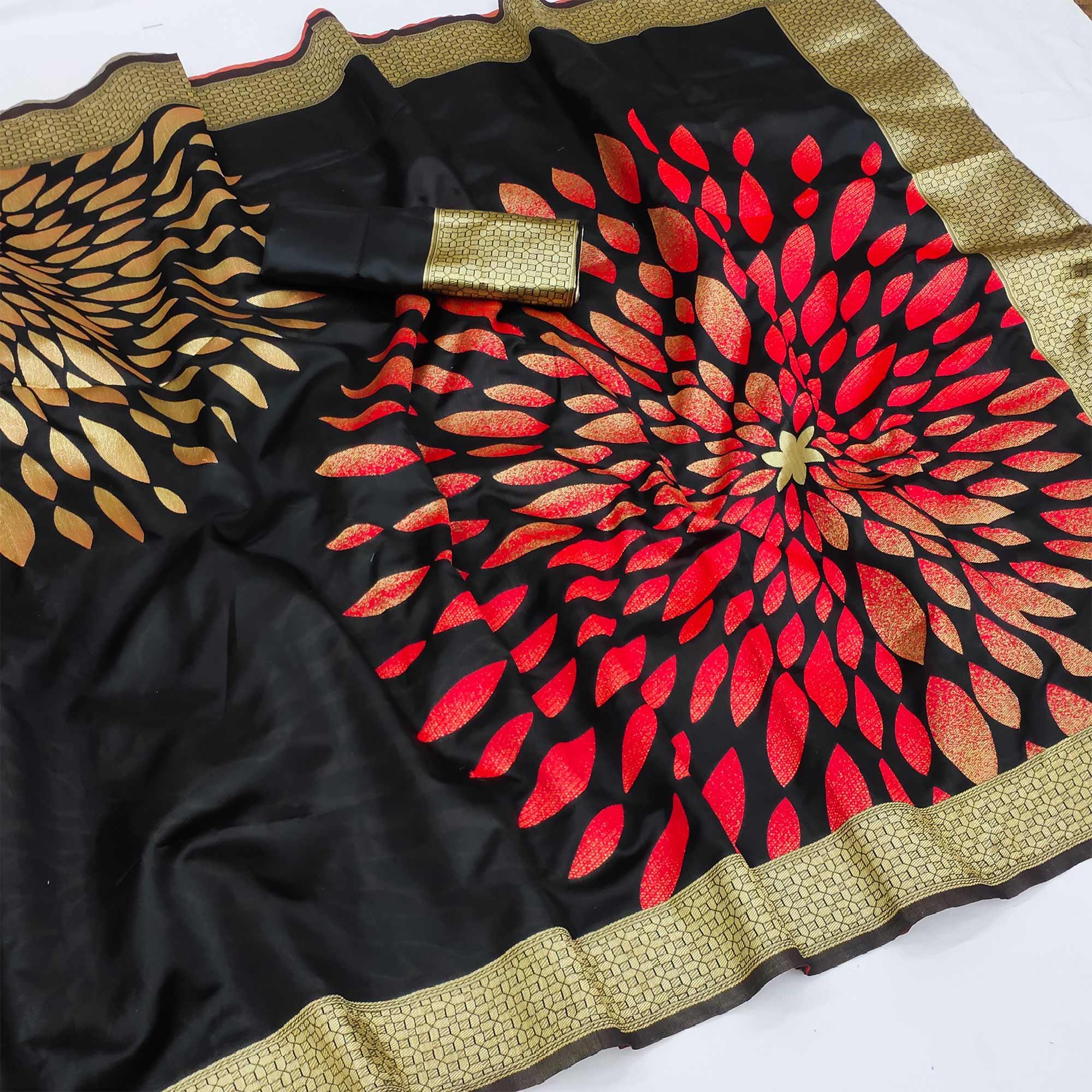 Black Festive Wear Woven Art Silk Saree - Peachmode